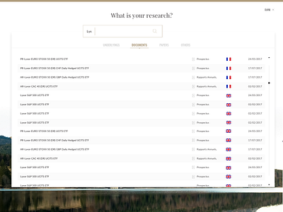 Document Search clean finance listing page search search result table ux