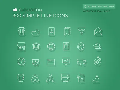 Cloudicon - 300 Simple Line icons business cloud corporate design editable glyphs hosting icons set illustration interface line mobile navigation photoshop pictogram screen shape typography vector web