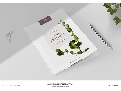 Amelie - Business Proposal branding brief brochure brochure template business business proposal business proposal template fashion feminine indesign lifestyle magazine minimal olive pack pitch proposal rose shadow template