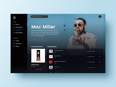 Odeum Artist Page albums dark app mac miller music app product design streaming ui