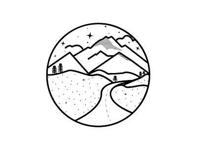 line art black debut hello dribble illustration line art logo mountain nature simple star trail tree white