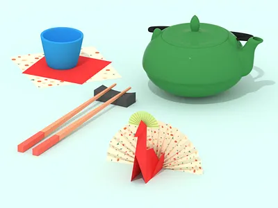 Origami 3d blender illustration japan japanese low poly lowpoly minimalist origami paper tea