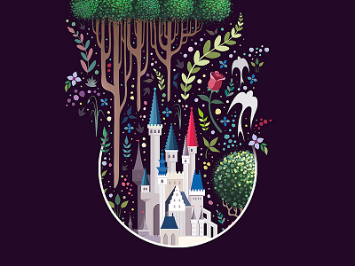 In a far away land long ago... castle disney disney art disney world disneyland floral illustration vector