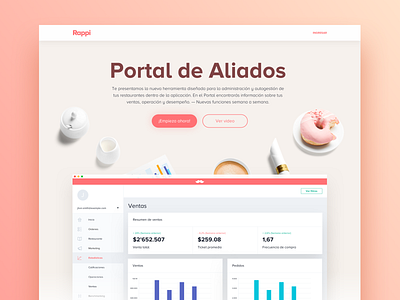 Dashboard Landing Page admin app charts clean dashboard design desktop donut food landing landing page management pink responsive restaurants sales ui ux web website