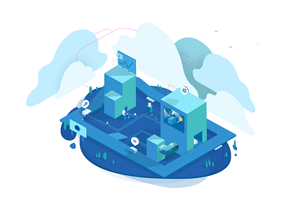 DXP Cloud Illustration adventure b2b blue branding design illustration modern modular ux vector web web design