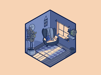 Happy Place - Isometric Room Illustration armchair dawn digital illustration digital painting fiddle leaf fig house illustration illustrator isometric design procreate app sunlight