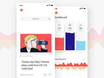Autumn_Top News app apple application article bar chart blog category clean dashobard graph illustration ios12 logo mobile news online portal post statistics ui ux