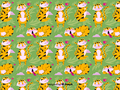 Tiger Pattern animal butterfly cute feline flat illustration jungle nature pattern tiger vector wild wildlife yawn