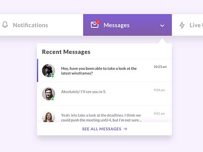 Daily UI 027 - Dropdown dailyui design dropdown dropdown menu gradiant inbox menu message messager purple sketch ui ux