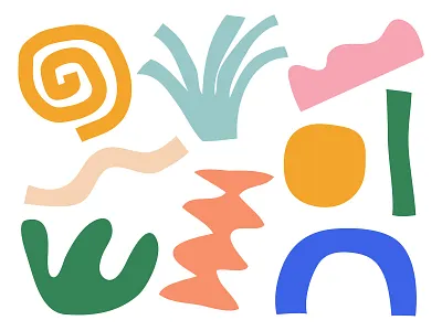 Bits and Pieces blue color green illustration orange pink shape shapes yellow