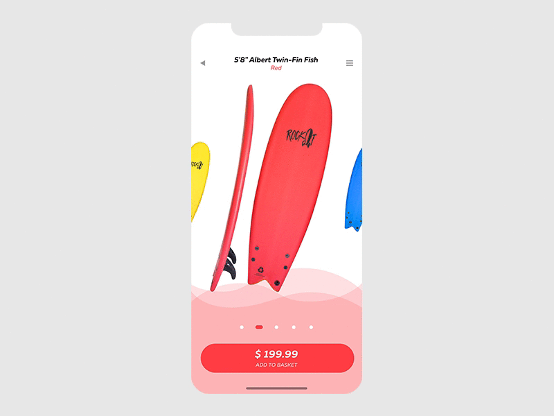 Surfboard e-commerce app animation clear design e shop ecommerce shop simple surf surfing ui ux