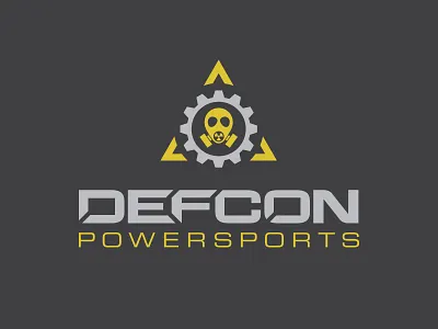 Defcon Powersports Logo Design atv defcon design fallout gas mask gear grunge harley logo logo mark military motor motorbike motorcycle nuclear off road powersports radiation radioactive typography