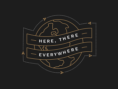 Here There Everywhere Graphic arrows badge black and gold brand branding christian globe illustration lines logo map missions modern reformed ribbons travel type web website world