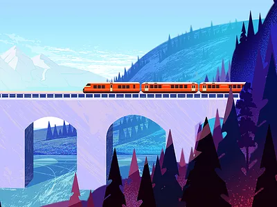 Nature landscape banner blue bridge design digital forest hills landscape mountains norway pink texture train vector violet web