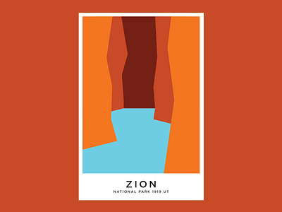 Zion National Park adventure color desert design explore hike illustration line merch minimal narrows national park poster print river simple utah vector water zion