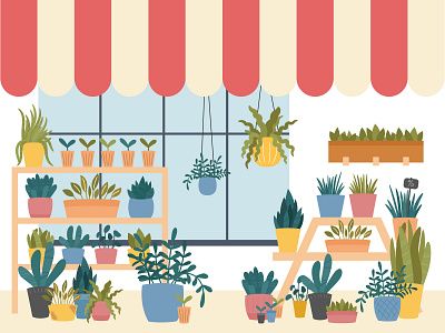 Flower shop flat flower shop flowers garden house plant illustrator plants pots potted plant shop vector