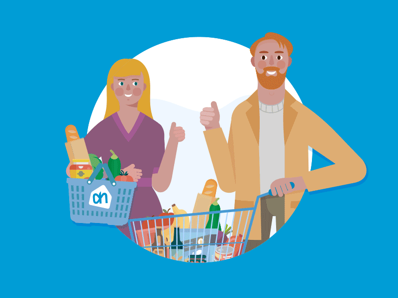 RoboMG Albert Heijn Games 03 amsterdam character character design city colour competition fun game illustration people shop groceries team training vector work