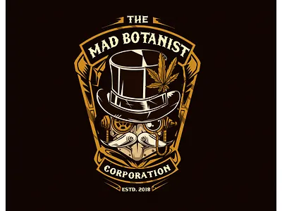 Mad botanist logo design art nouveau artdeco artnouveau cannabies cannabis gentleman illustration logo marijuana robot steam punk steampunk vapor vintage weed