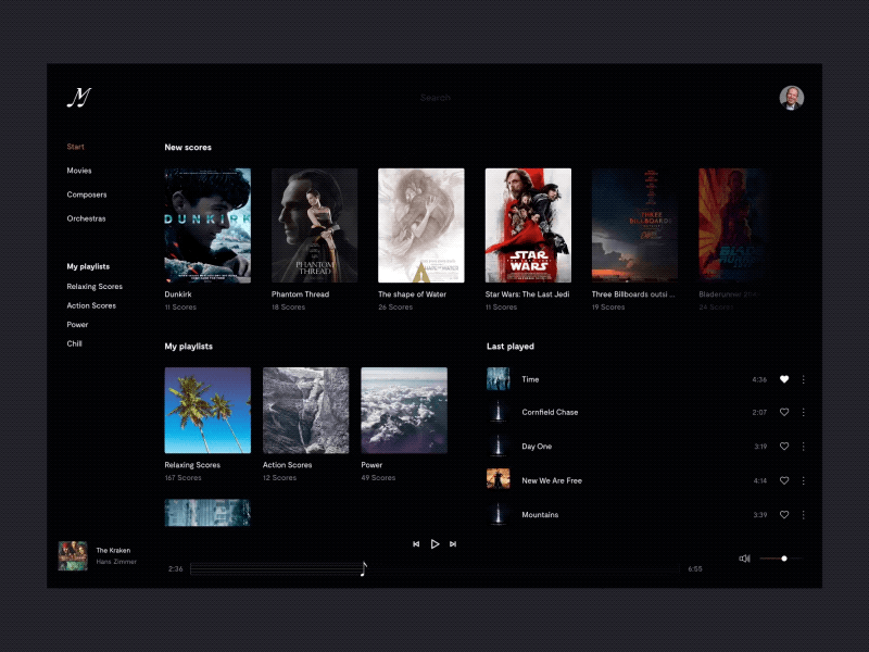 Moviescores animation dark design invision studio invisionstudio movie music soundtrack ui ux