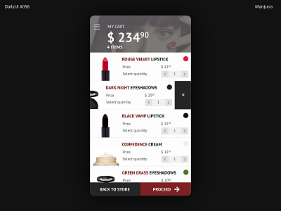 Daily UI #058 -Shopping Cart beauty beauty app cosmetics daily ui daily ui 058 dailyui dark e commerce e commerce app fashion fashion app mobile app mobile app design mobile desig red sexual shop shopping shopping app shopping cart