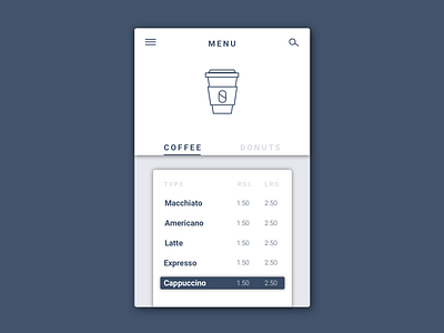 043 Food/Drink Menu app daily 100 daily 100 challenge dailyui design drink menu flat food menu menu minimal mockup phone typography ui ux vector web