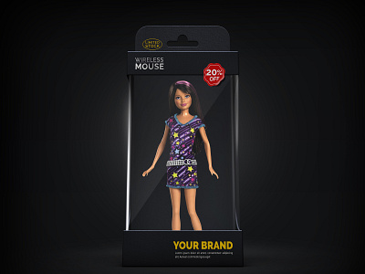 Toy Pack Mockup: 3d black box box package cardboard pack cartoon clean dark discount doll electronics elegant isometric mock up mockup modern mouse package packaging photorealistic