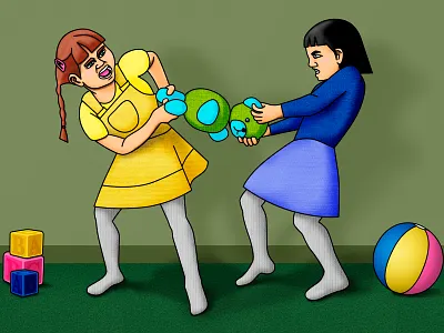 Women fight bear children design digital illustration fight girls illustration toys women
