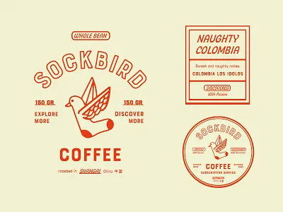 Sockbird Coffee Bag Specimen badge bird brand branding china coffee concept icon identity illustration lettering lock up logo minimal orange packaging retro roaster typography vintage