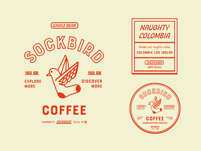 Sockbird Coffee Bag Specimen badge bird brand branding china coffee concept icon identity illustration lettering lock up logo minimal orange packaging retro roaster typography vintage