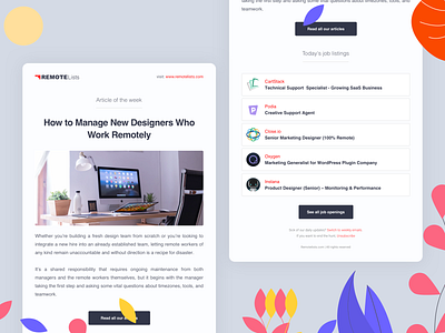 RemoteLists - Newsletter (WIP) 2d app article clean dashboard design email email app email campaign hiring illustration jobs landing message mobile newsletter remote ui ux web