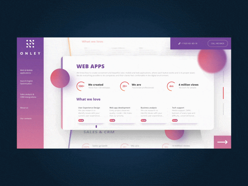 Onley, homepage transition design gif interaction logo marketing marketing agency motion transition ui ux webdesign