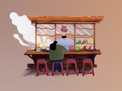 Noodle cart character illustration