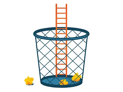 Overcoming Rejection climb crumpled failure ladder redemption trash waste paper basket