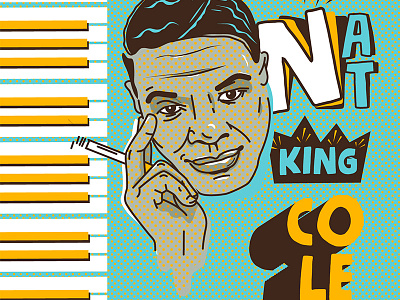 Nat King Cole 36 days of type fanart halftone iampommes illustration music musician nat king coel piano pommes portrait retro typogaphy vintage