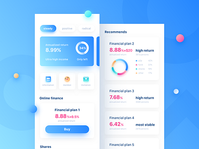 Finance App Design Project app bank banner blue card chart clean colorful dashboard data finance graphics icon interface llustration pay ui ux