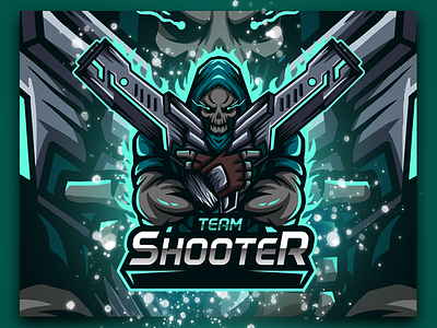 Skull Shooter Team Logo aggressive logo character design esport esports esports logo esports mascot esportslogo fortnite gaming illustration illustrations light blue logo mascot mascot logo portraits shooter skull vector
