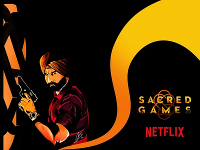 Sacred Games! action adobe creative digital art digital illustration drawing episode graphic design gun illustration india insperation ipad movie netflix poster sacred games sketch ui web design