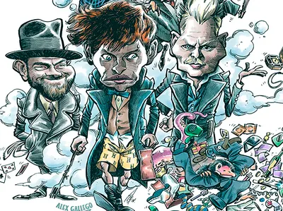 Grindelwald Poster art beasts caricature caricatures drawing fantastic grindelwald harry potter humour illustration movie newt