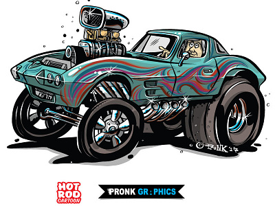 1963 Corvette Gasser Cartoon cartoon corvette drawing hot rod illustration