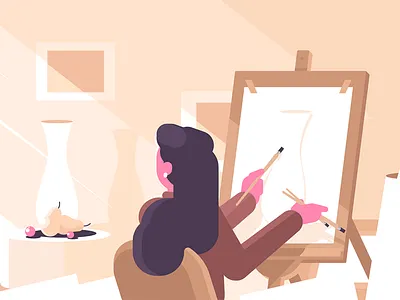 Girl in art school art artist brushes character easel flat girl hobby illustration kit8 paint school vector woman