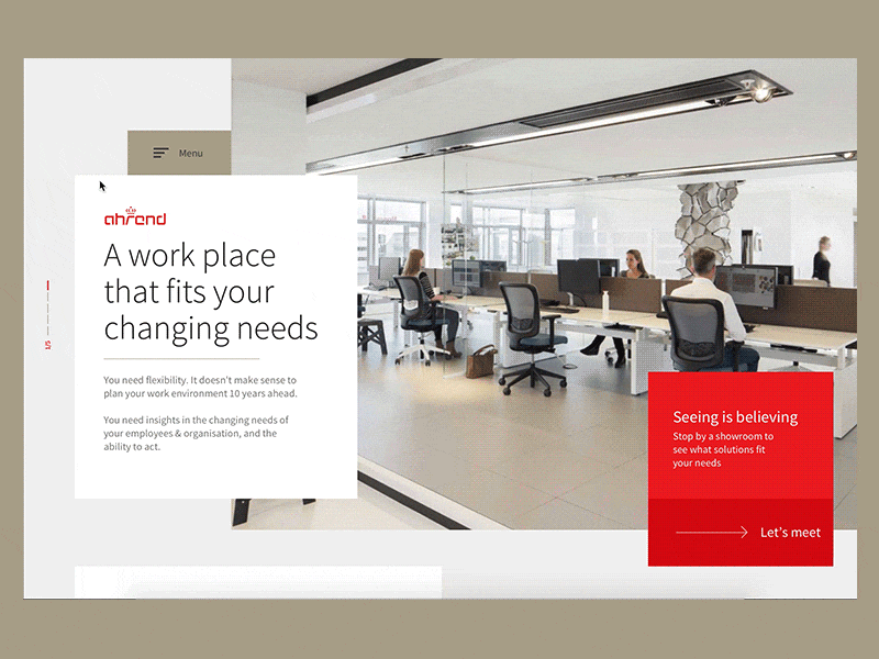 Ahrend - animated menu animation clean flat furniture layout menu office ui ux