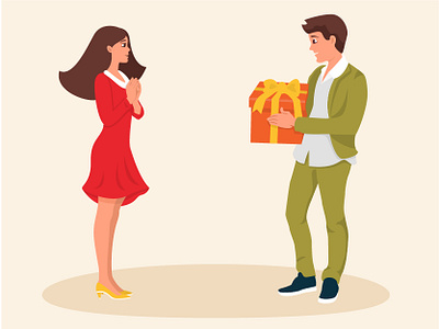 guy gives a gift banner birthday couple design flat friend gift box gift card girl illistration illustation illustration valentine vector web