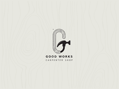 Good Works branding carpenter carpenter logo carpentry craft g logo g mark grid system hammer hammer logo hammers icon idea illustration logo mark monogram typography wood wood mark
