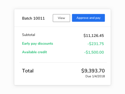 Batch Summary card discounts finance finances money payment product subtotal summary total ui ui ux design