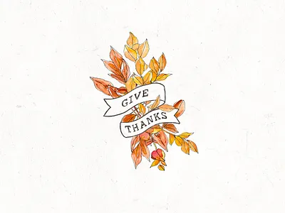 Give Thanks, Thanksgiving Illustration branding foliage give thanks grateful hand drawn hand made handdrawn illustration leaves ribbon thank you thanks thanksgiving
