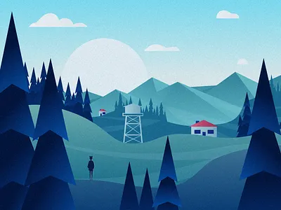 Warm Home cloud design house illustration mountain people sun tree ui water tower