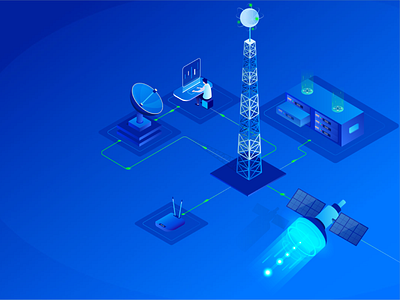 Network etwork globe illustratio isometric machine radar router sattelite tower vector work