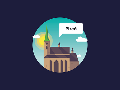 Pilsen cathedral city color colour flat illustration illustrator minimal minimalist pilsen plzeň simple vector