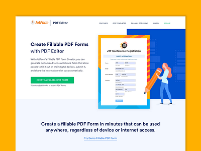 JotForm - Fillable PDF Form Landing design form graphic design illustration jotform landing pdf pdf form ui ui design uiux webform webpage design