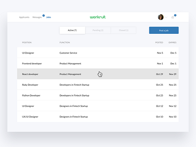 Workruit Platform: Active Jobs hiring hr interaction job platform ui ux website